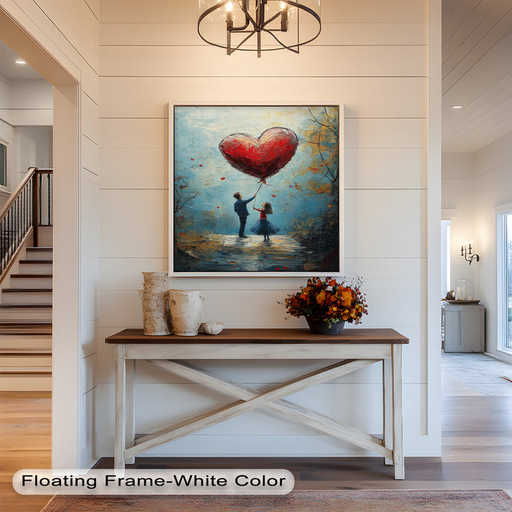 Romantic Red Heart Balloon Scene - Love Oil Painting