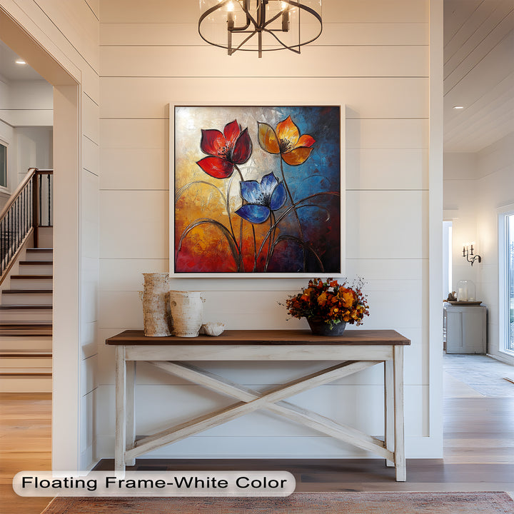 Eternal Bloom – Red, Yellow, and Blue Floral Oil Painting