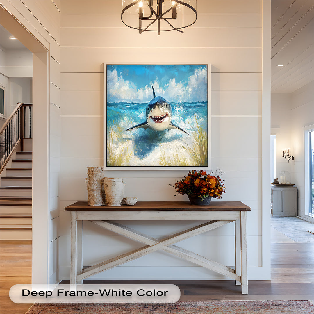 Smiling Shark by the Shore – Animal Oil Painting