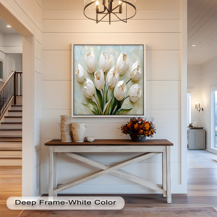 Whispers of Spring – Creamy White Tulip Bouquet Flower Oil Painting