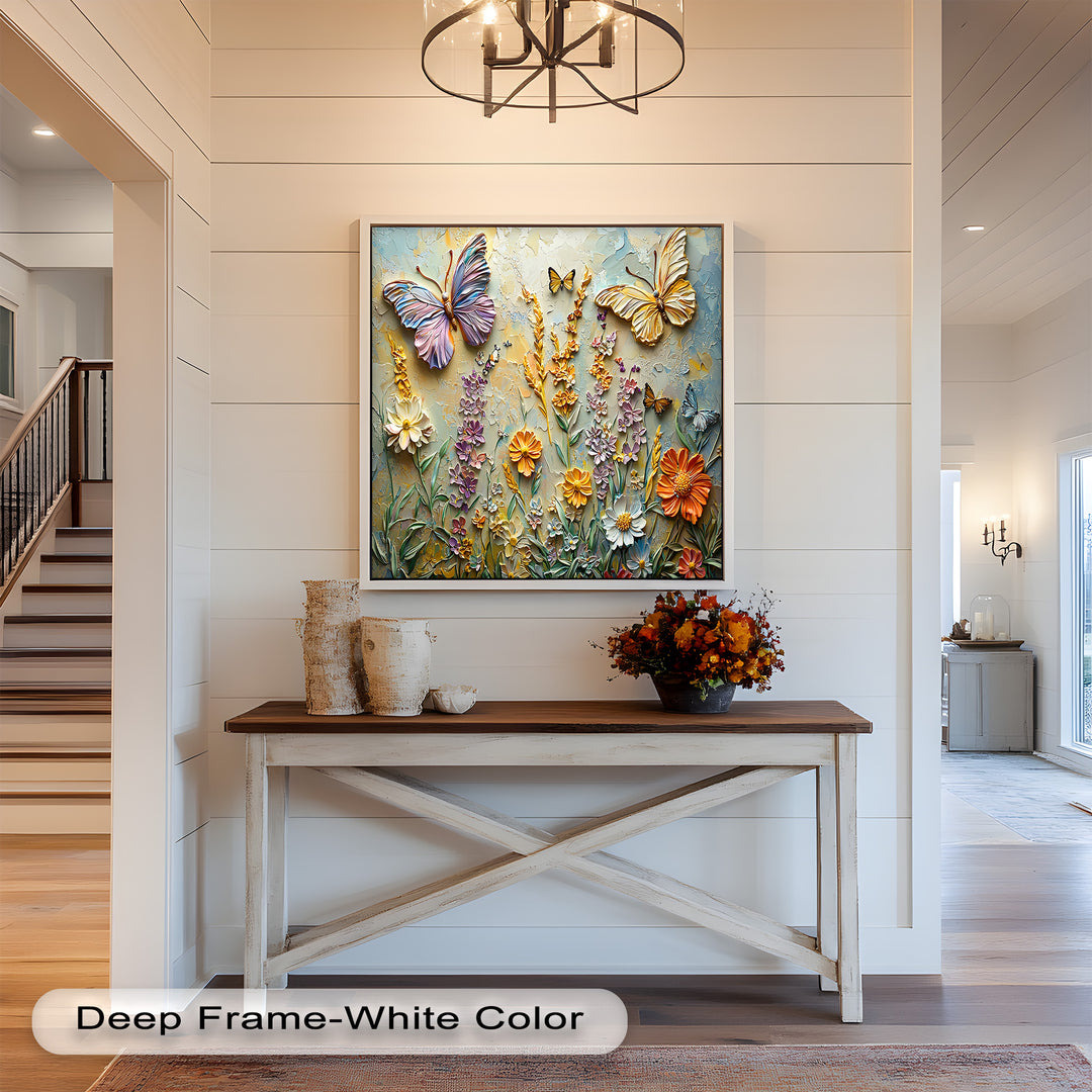 Abstract Floral Butterflies – Modern Oil Painting