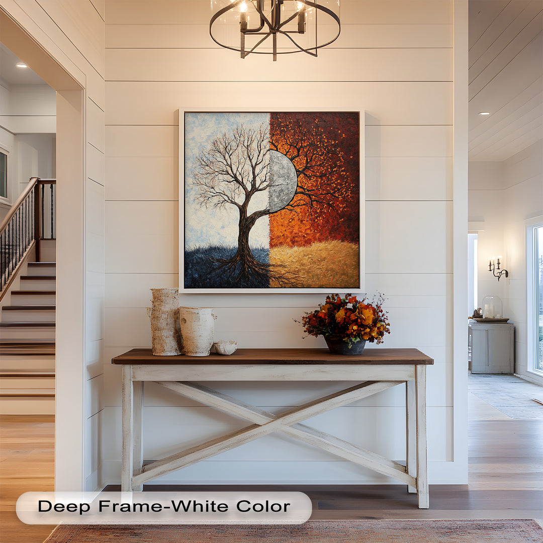 Duality of Seasons – Abstract Tree Oil Painting