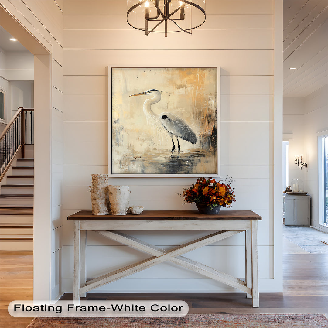 Golden Stillness – Heron in Reflective Water Oil Painting