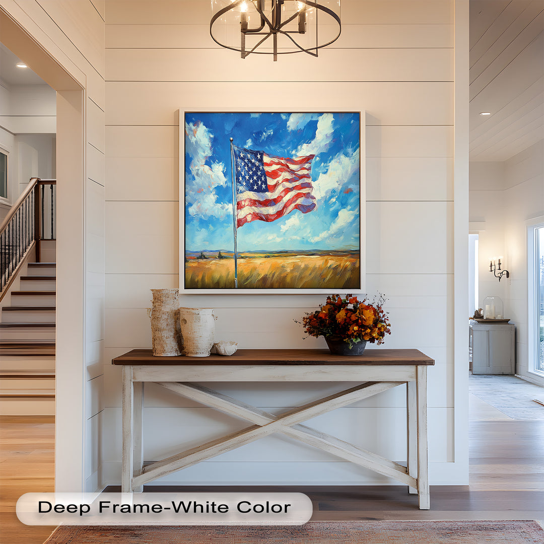 Amerikanische Flagge auf dem Land – Patriotisches Ölgemälde