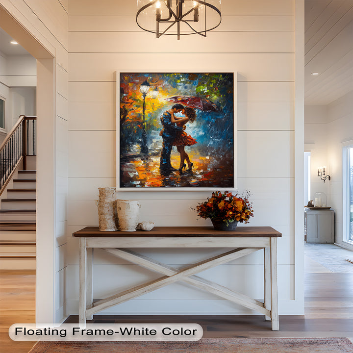 Evening Embrace – Romantic Rainy Street Scene Love Oil Painting