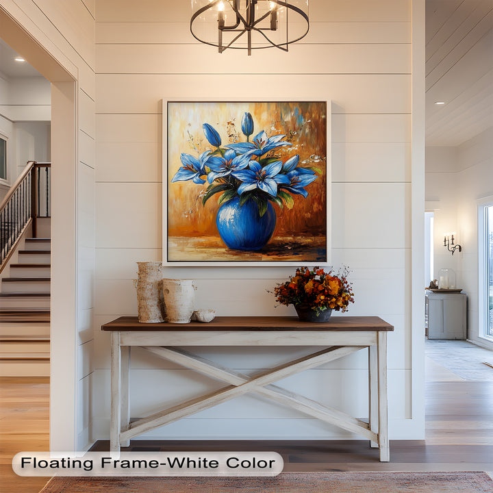 Azure Blossoms in a Blue Vase – Flower Oil Painting