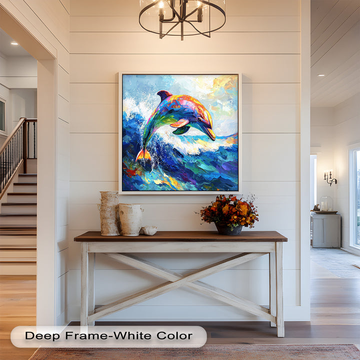 Dolphin Leaping Through Ocean Waves – Animal Oil Painting
