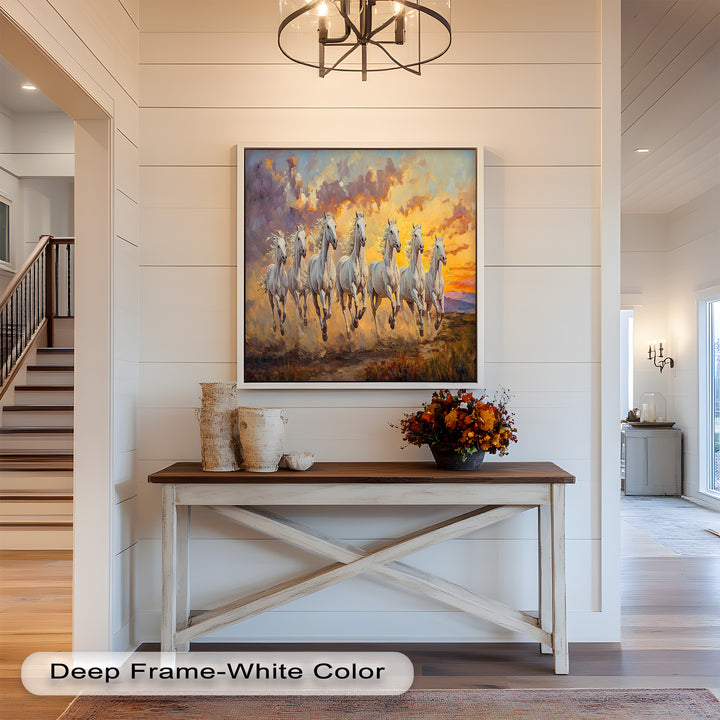 Run with the Sun – White Horses Oil Painting