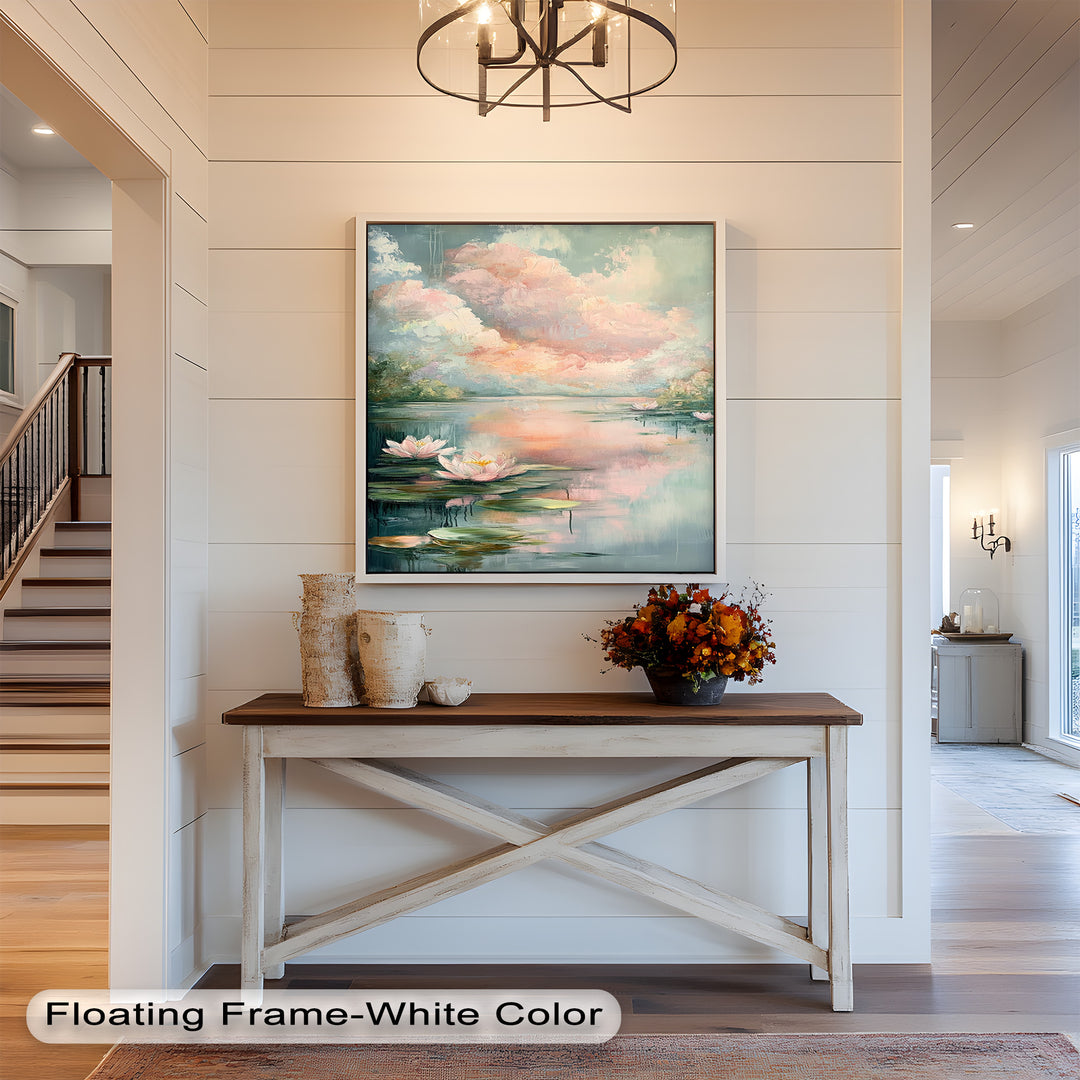 Pastel Water Lilies in Tranquil Lake - Flower Oil Painting
