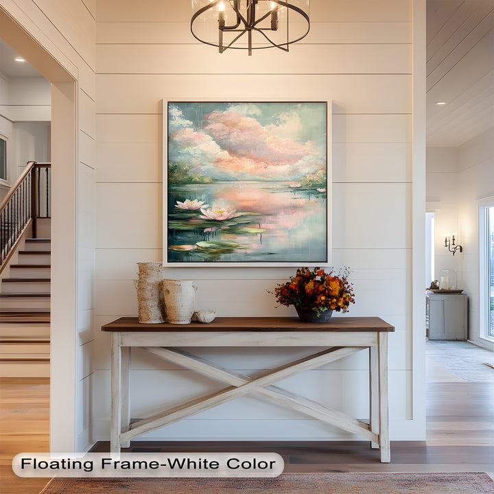 Pastel Water Lilies in Tranquil Lake - Flower Oil Painting