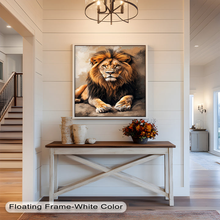 Lion Portrait in Warm Tones - Animal Oil Painting
