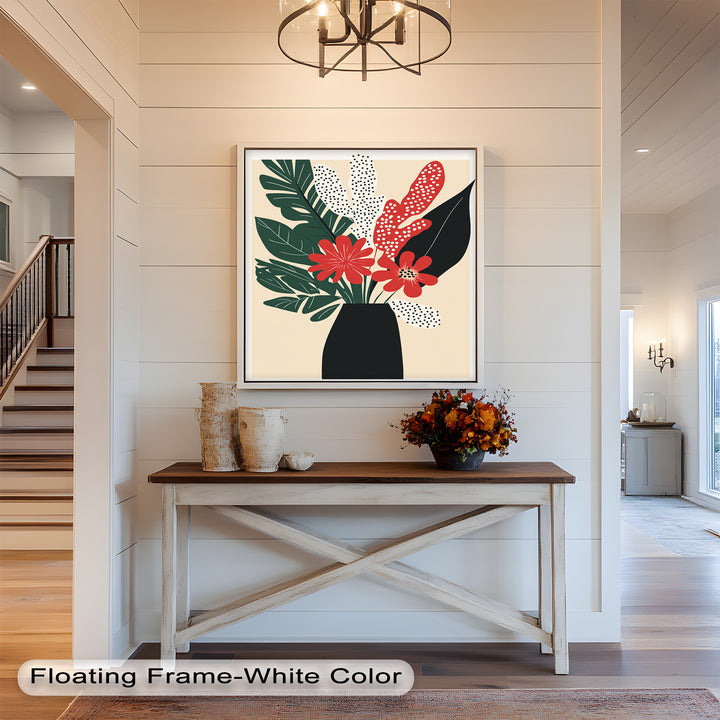 Purpurrote Blüte in monochromer Vase – Modernes florales Ölgemälde