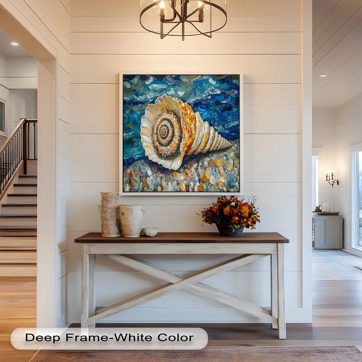 Whispers of the Sea – Spiral Shell on Coastal Shoreline Oil Painting - MyPhotoStation
