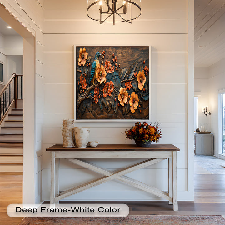 Flowers & Bird – Framed Oil Painting