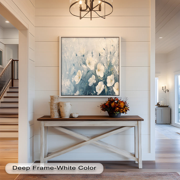 White Wildflower Art – Elegant Floral Oil Painting