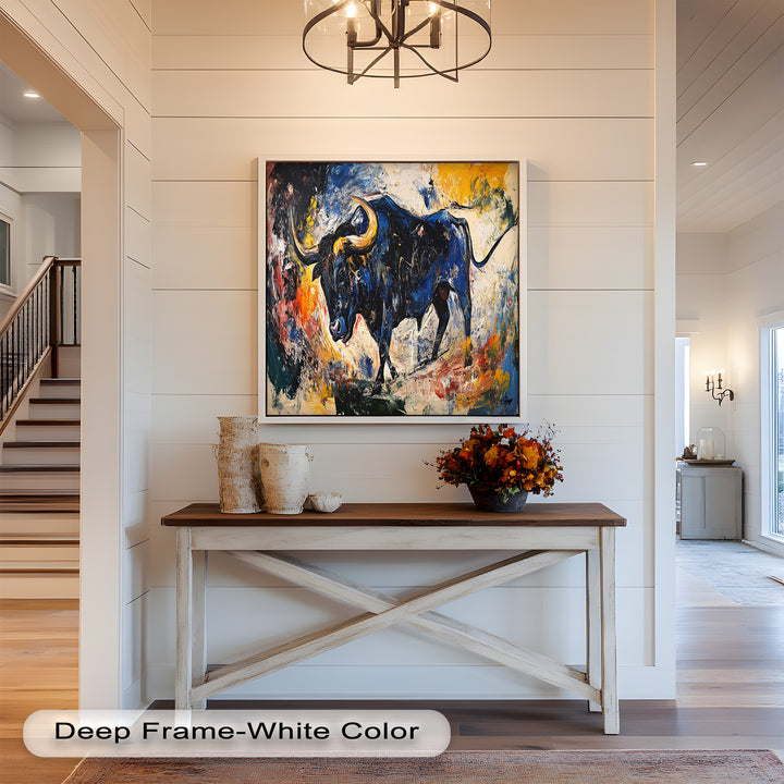 Power in Motion – Expressionist Bull Oil Painting