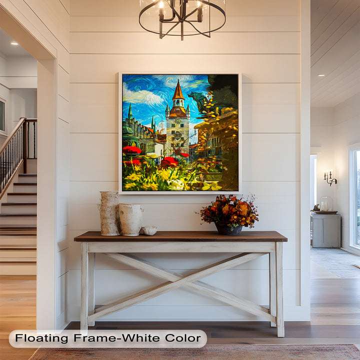Sunlit Cathedral Square – Vibrant European Cityscape Picasso Oil Painting