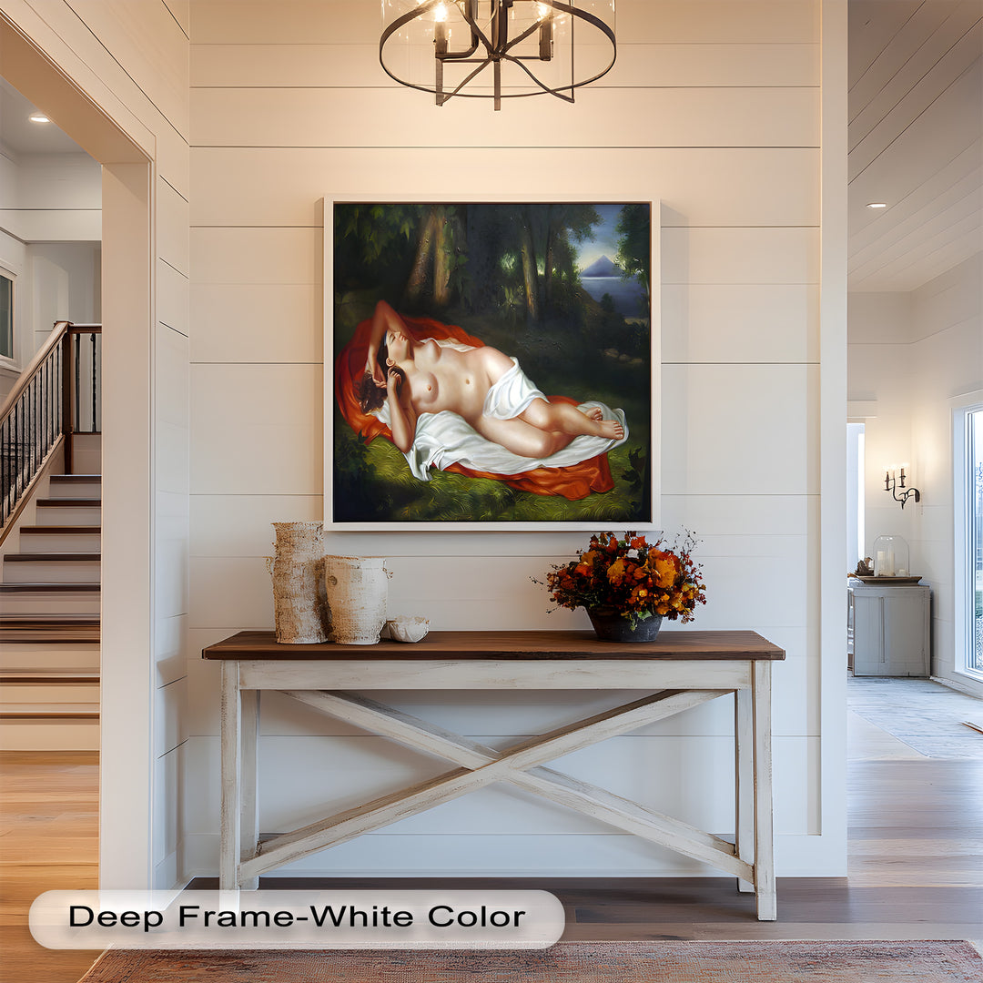 Goddess of the Grove – Renaissance Nude Reclining in Nature Oil Painting