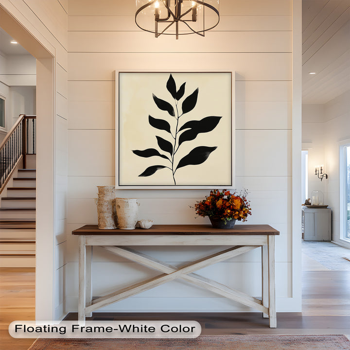 Black Botanical Minimalism – Monochrome Oil Painting