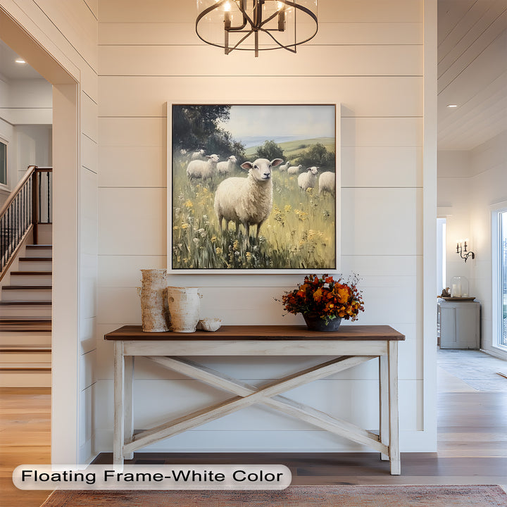 Sheep in Spring Meadow – Pastoral Oil Painting