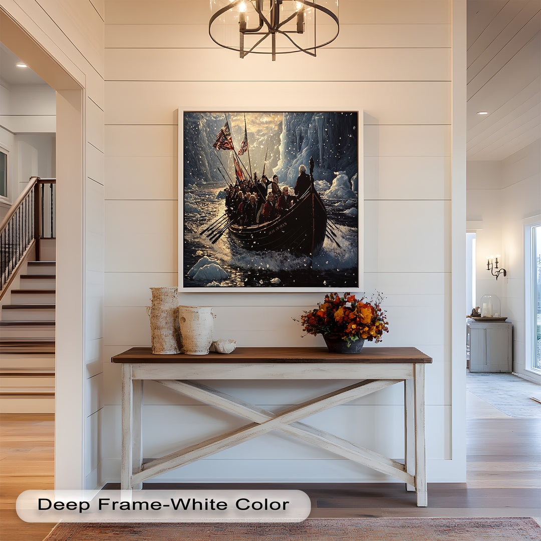 Crossing the Ice – Patriotic Revolutionary Boat Oil Painting