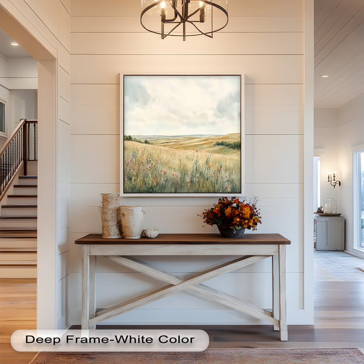Soft Meadow Landscape Wall Art – Floral Oil Painting