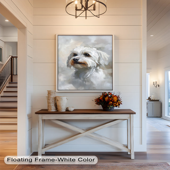 Snowy Gaze – White Maltese Portrait Animal Oil Painting