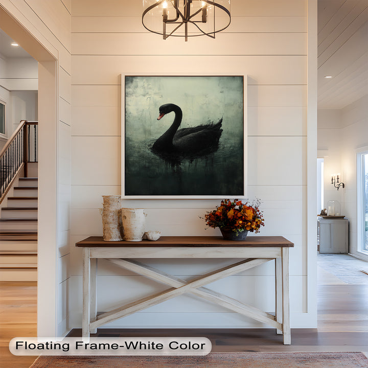 Solitary Grace – Moody Black Swan Oil Painting