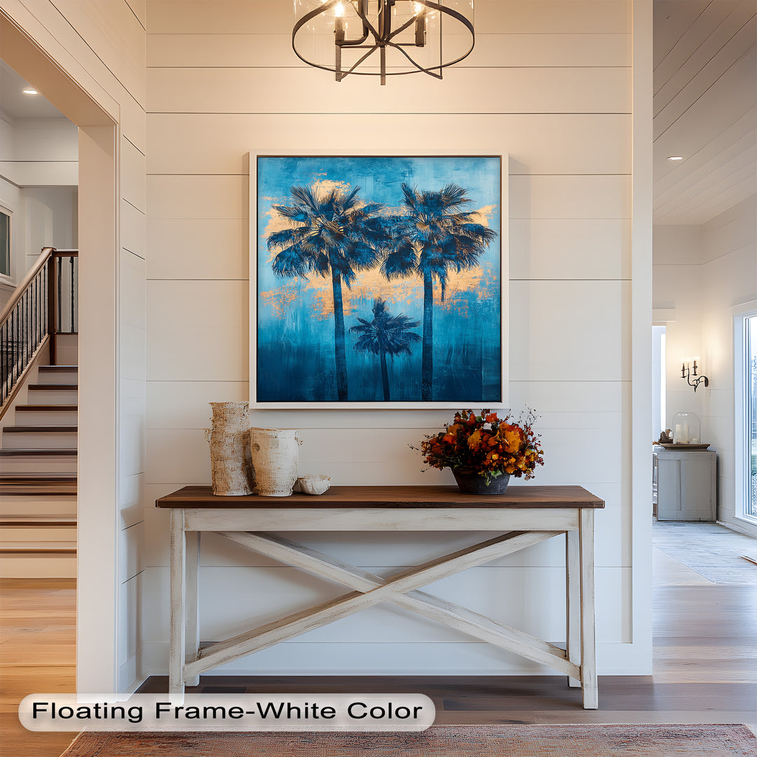 Blue Sunset Palms – Tropical Oil Painting