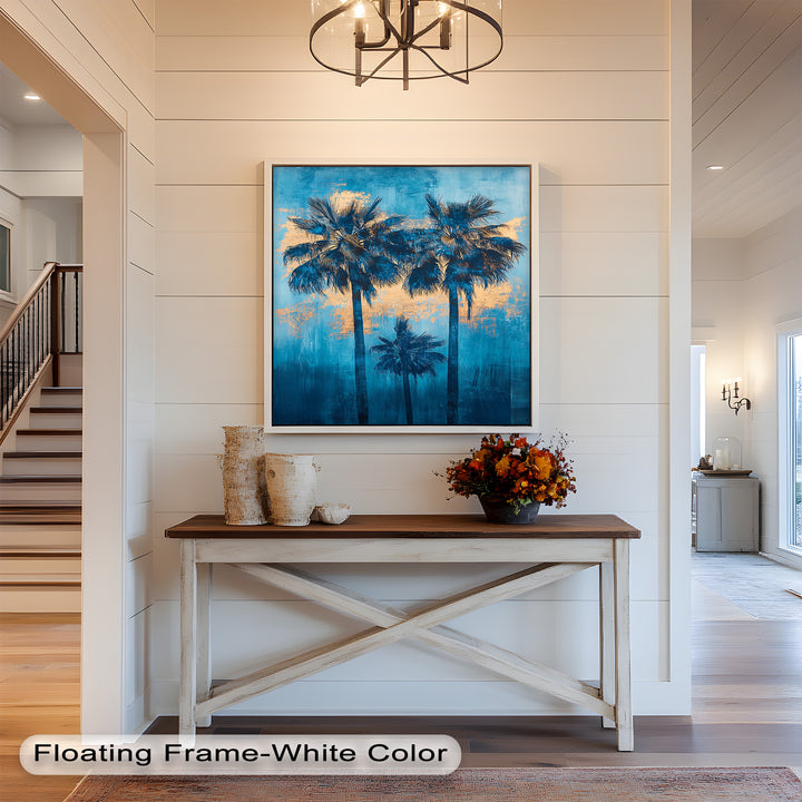 Blue Sunset Palms – Tropical Oil Painting
