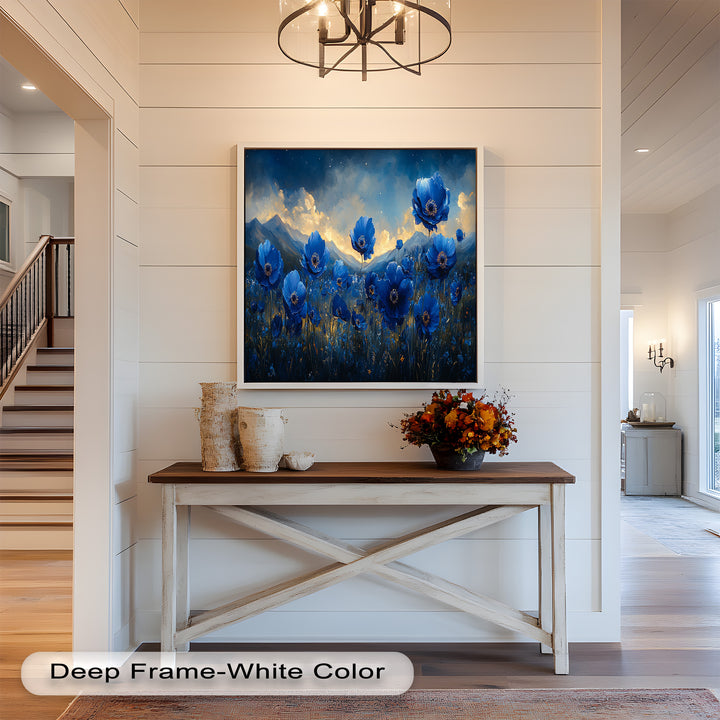 Blue Poppies Beneath a Twilight Sky - Flower Oil Painting