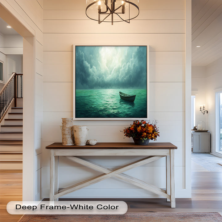 Solitude Adrift – Serene Empty Rowboat Oil Painting
