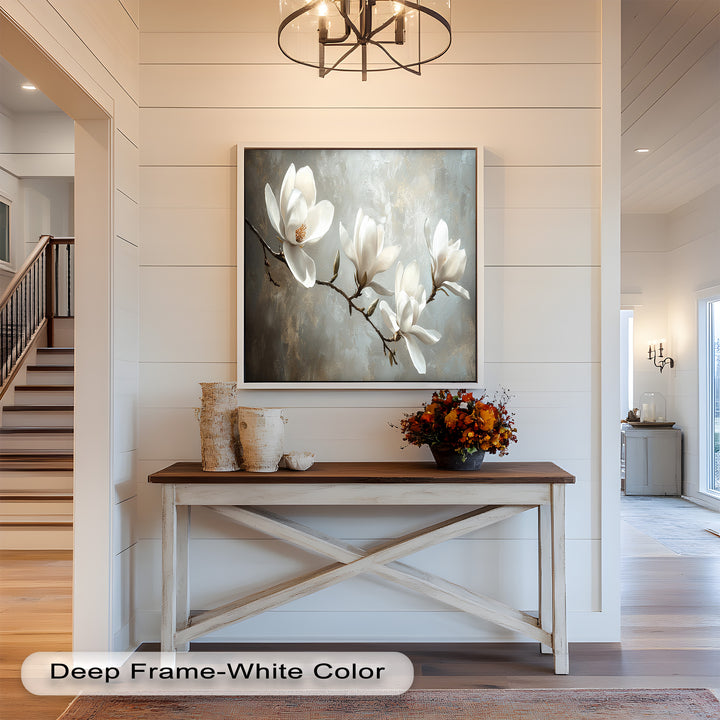 Magnolia Serenity – Cream Blossom Branch Flower Oil Painting