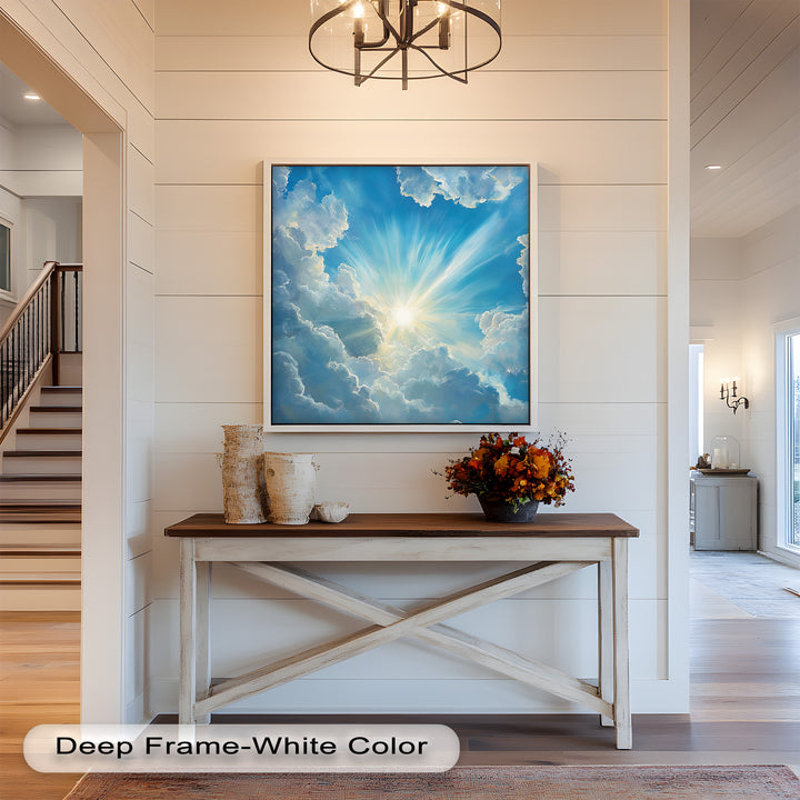 Heavenly Clouds and Radiant Sun – Luminous Sky Oil Painting