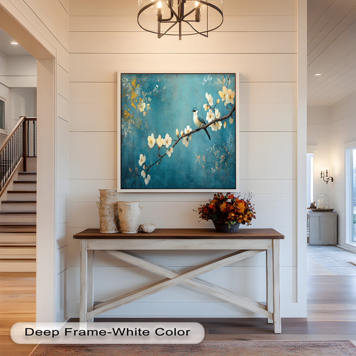 Bluebird and Blossoms Wall Art – Floral Oil Painting