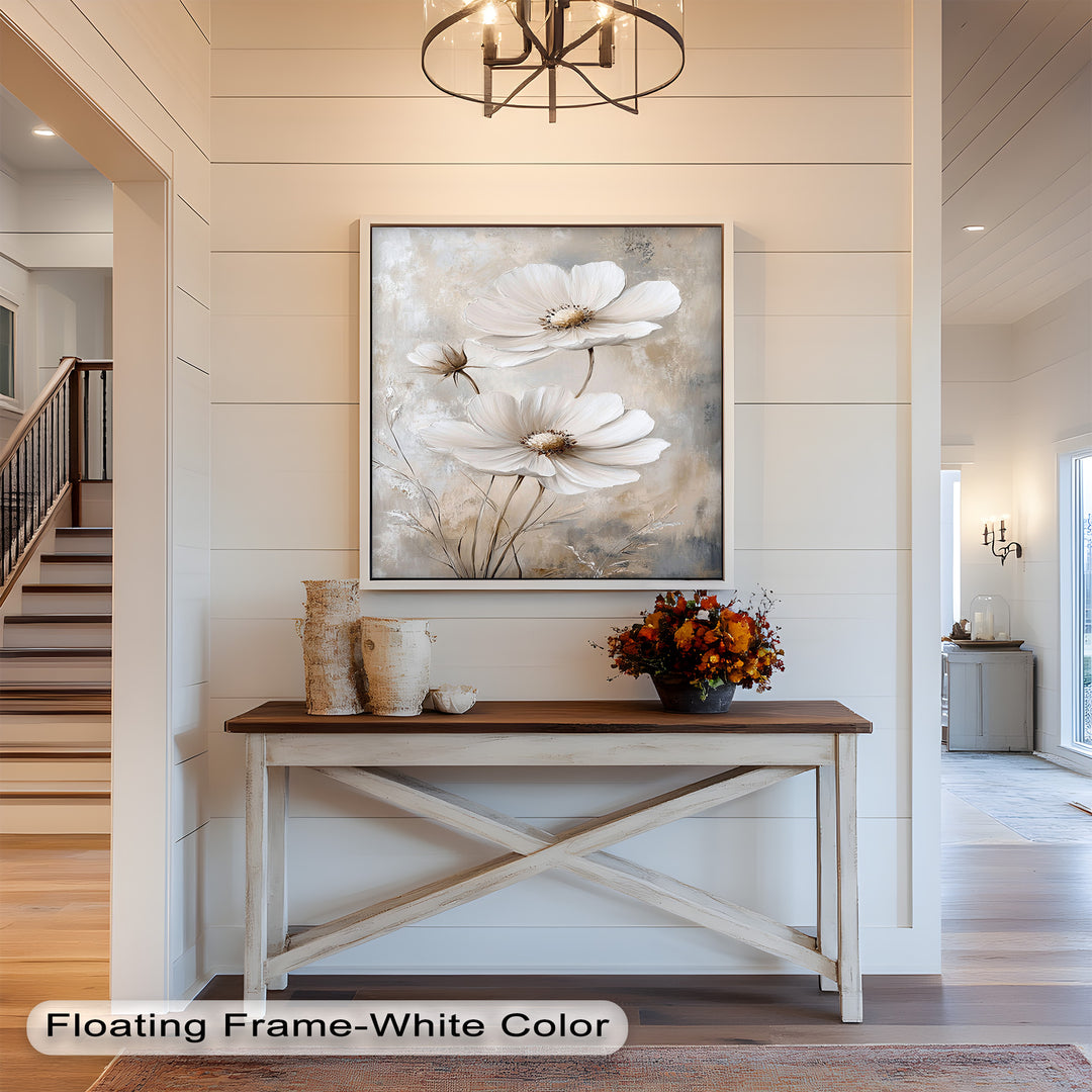 Soft Ivory Blooms – Neutral Flower Oil Painting