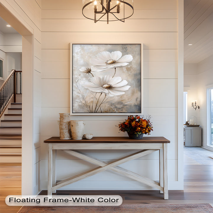 Soft Ivory Blooms – Neutral Flower Oil Painting