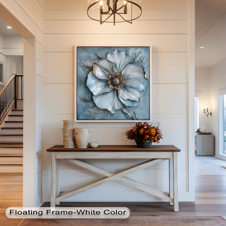 Blue Mist Bloom – Sculptural Petal Flower Oil Painting