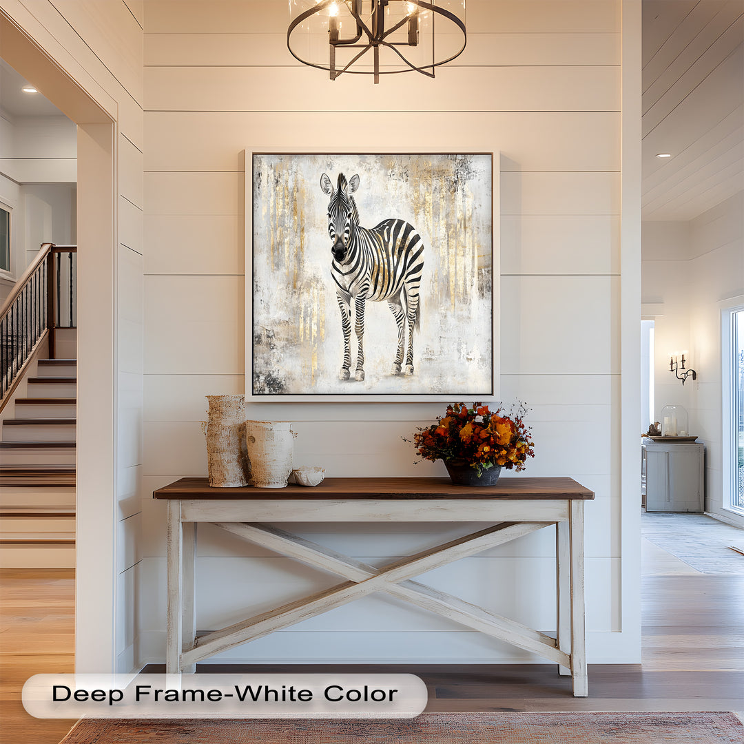 Golden Streak Zebra with Neutral Backdrop - Animal Oil Painting