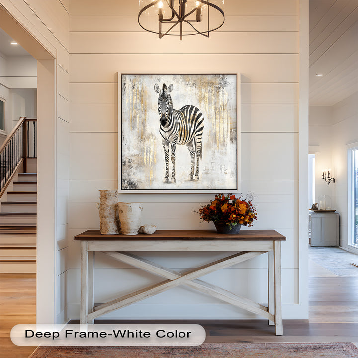 Golden Streak Zebra with Neutral Backdrop - Animal Oil Painting