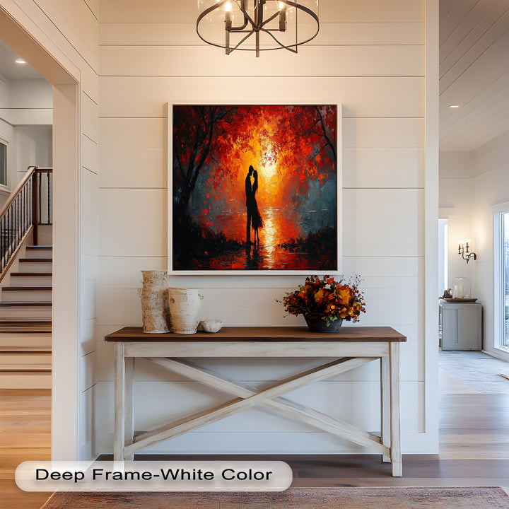 Passionate Kiss Beneath Autumn Flames - Love Oil Painting