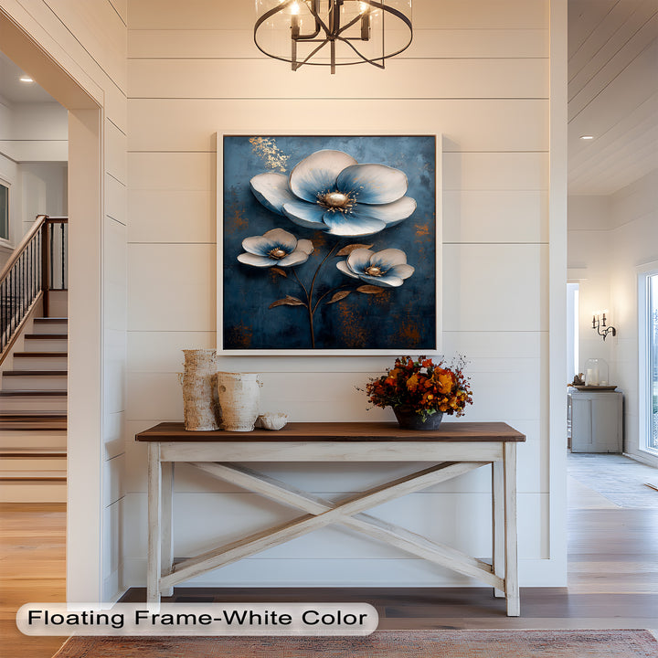 Blue and Gold Flower - Modern Oil Painting