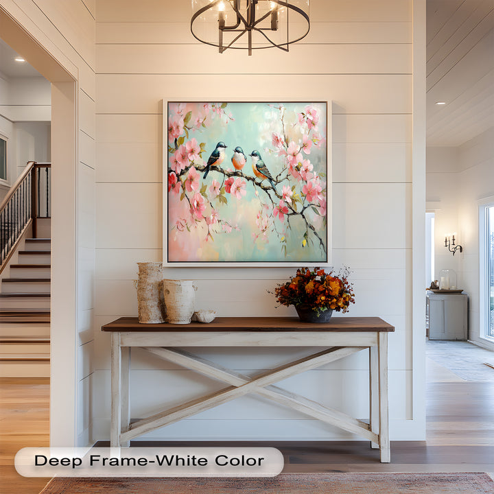 Three Birds Among Blossoms – Animal Oil Painting