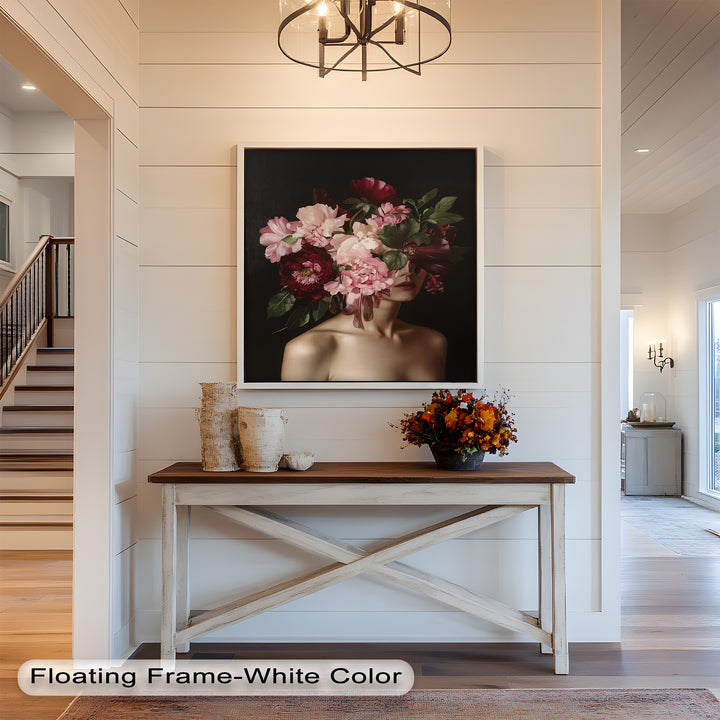 Blossom Veil – Romantic Floral Portrait Oil Painting