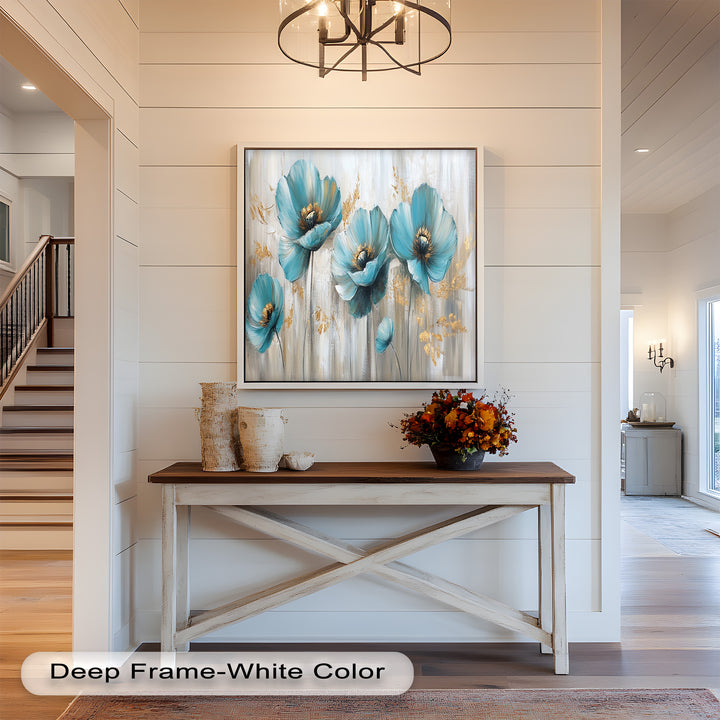 Blue Poppies with Metallic Accents - Flower Oil Painting