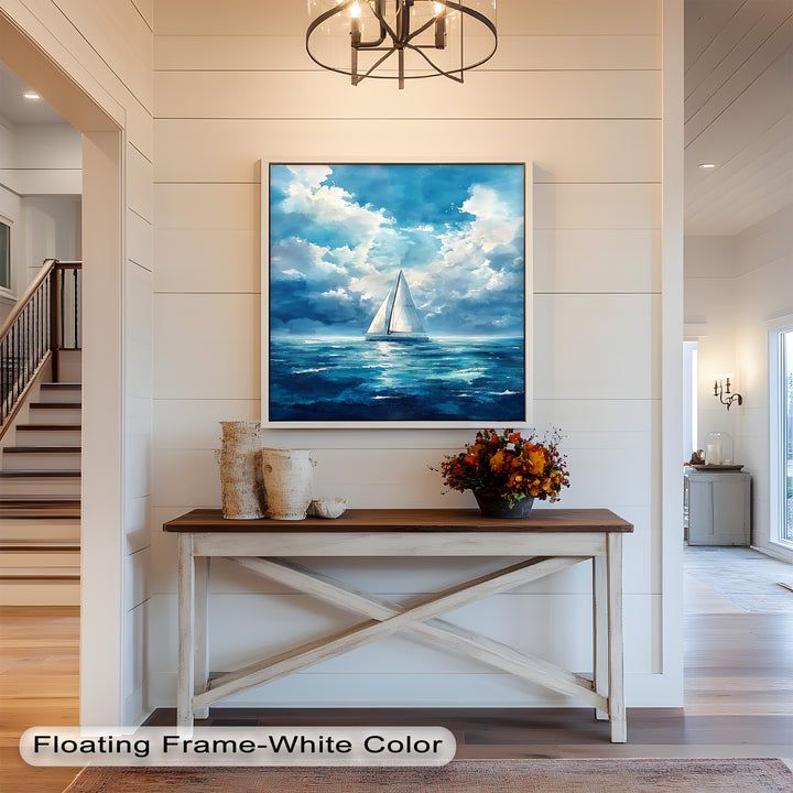 Blue Sky – White Sailboat Oil Painting