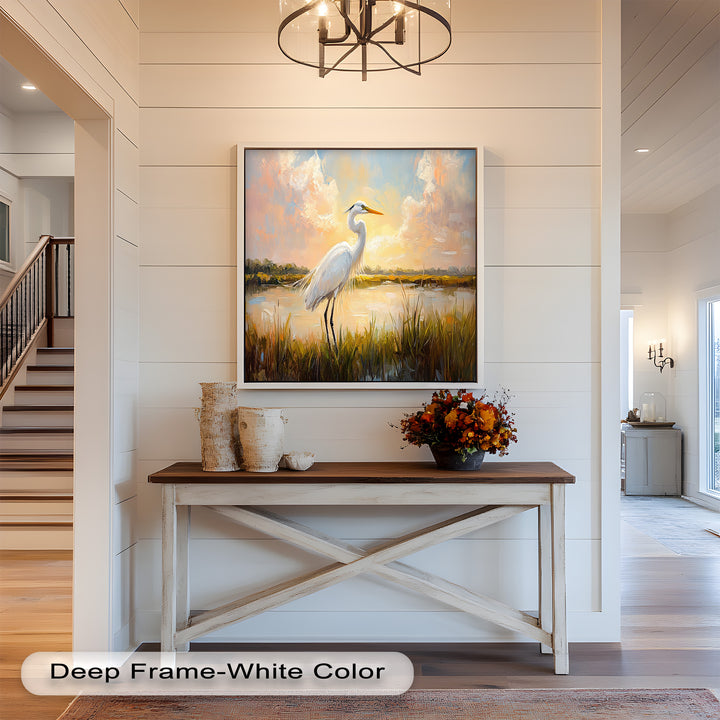 White Egret at Sunset – Animal Oil Painting