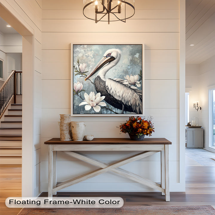 White Pelican Among Magnolia Blossoms - Animal Oil Painting
