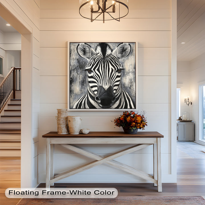 Zebra Portrait – Bold Black and White Animal Oil Painting
