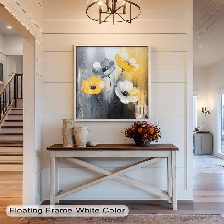 Golden Harmony – Yellow and White Floral Oil Painting